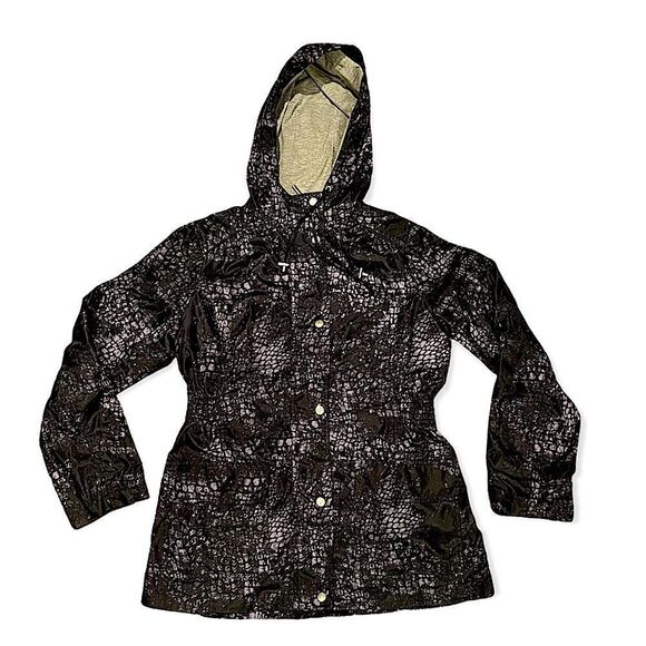 Y2K Liz Claiborne Womens Gray Snakeskin Full Zip Hooded Windbreaker Jacket Sz S - Picture 1 of 12